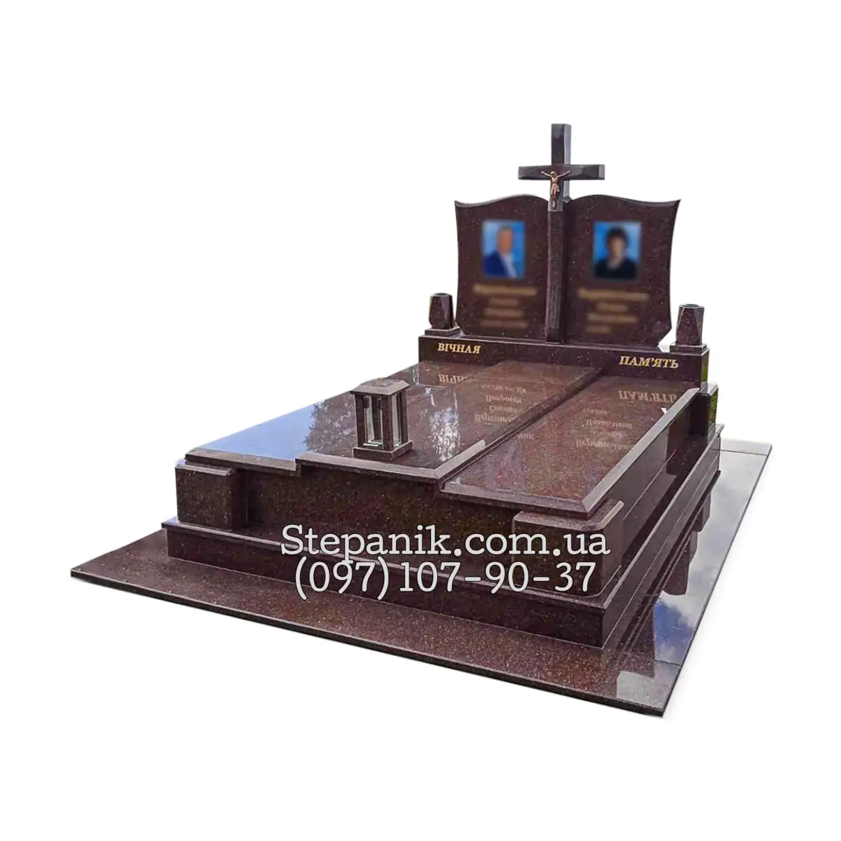 Двійний пам'ятник з граніту токівський з хрестом (Модель 02)