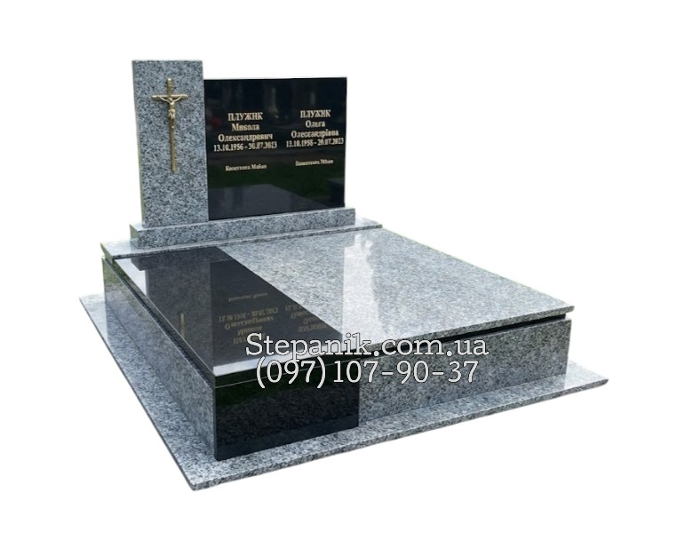 Двійний пам'ятник з граніту покостівка та габро строгий (Модель 04)