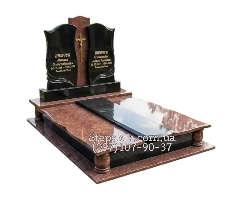 Двійний пам'ятник з граніту лізник та габро елітний (Модель 08)