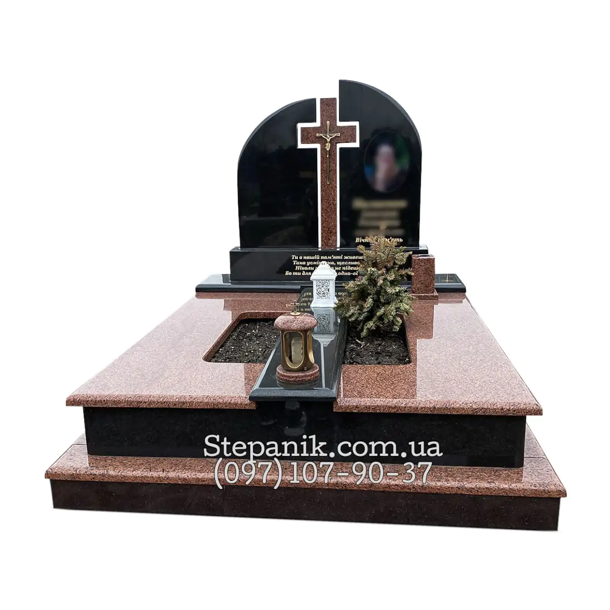 Двійний пам'ятник з граніту лізник та габро ексклюзивний (Модель 15)