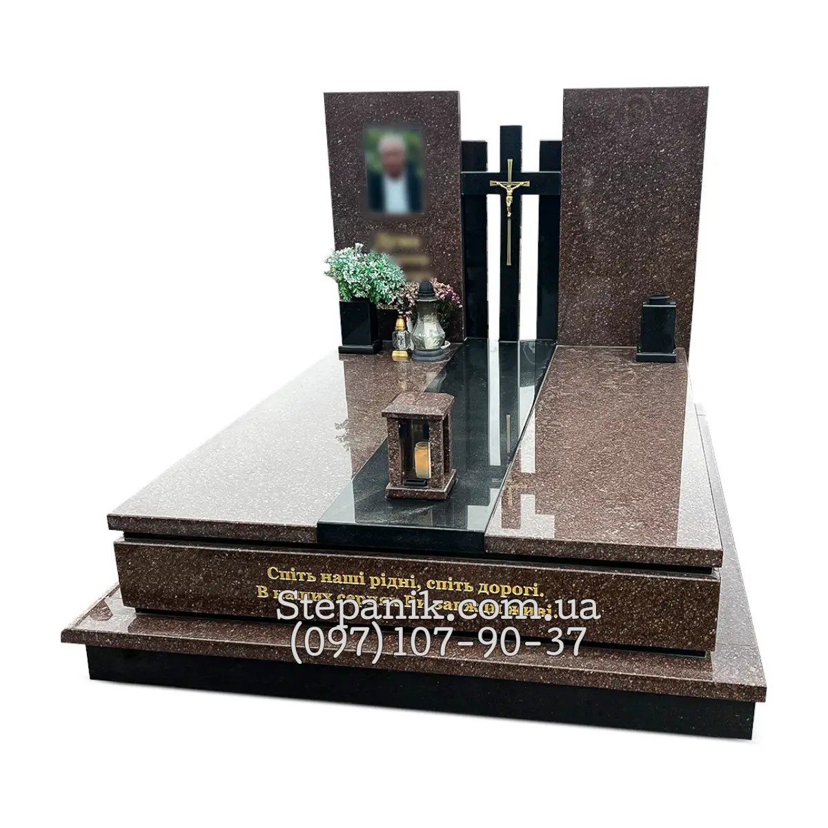 Двійний пам'ятник з граніту токівський та габро європейський (Модель 16)