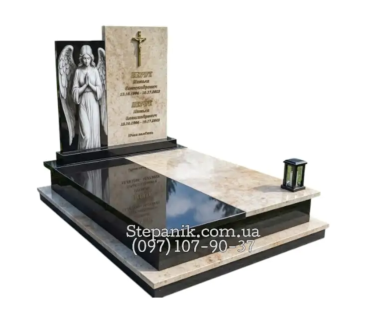 Двійний пам'ятник з граніту асторія та габро прямокутний (Модель 25)