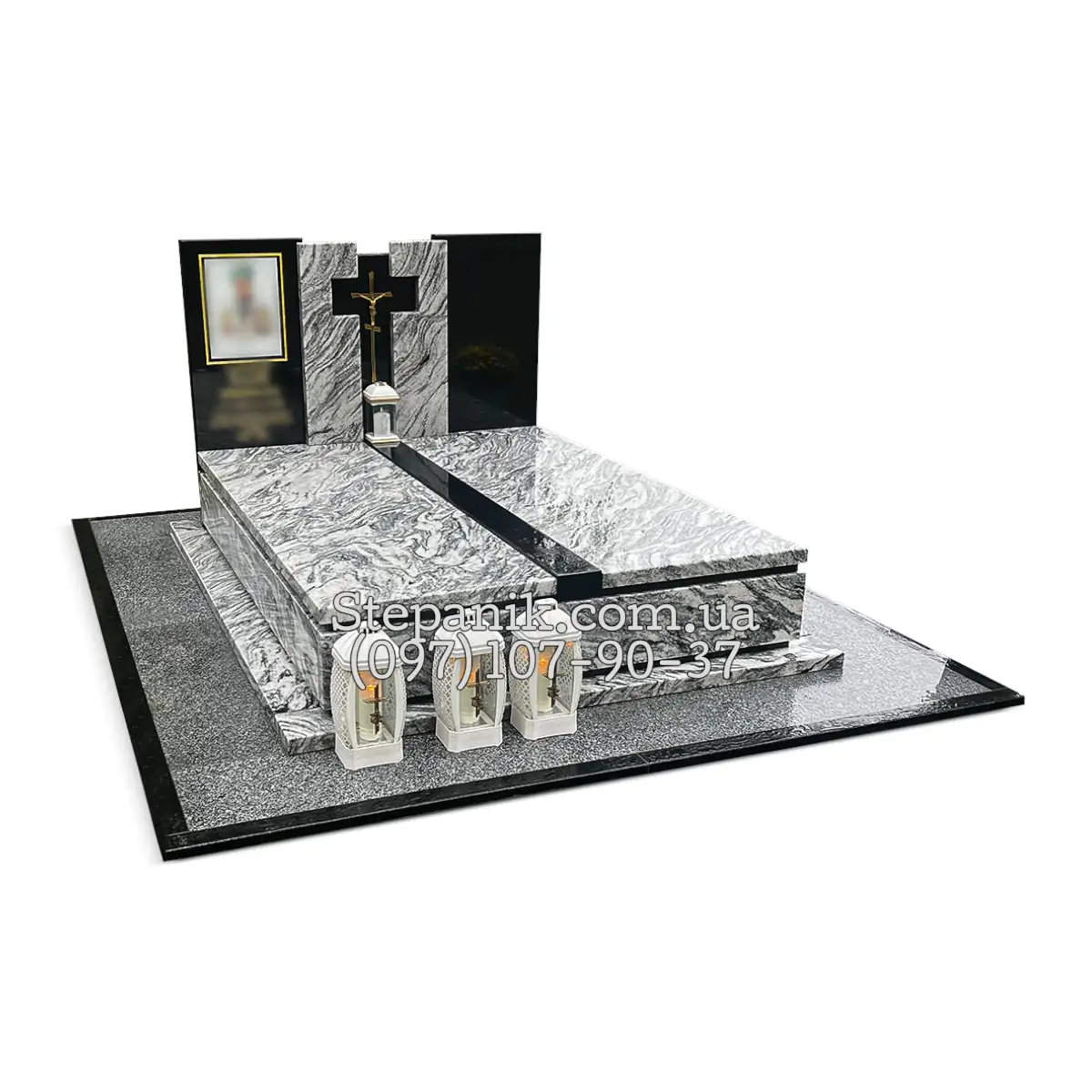 Двійний пам'ятник з граніту вісконт та габро прямий (Модель 28)