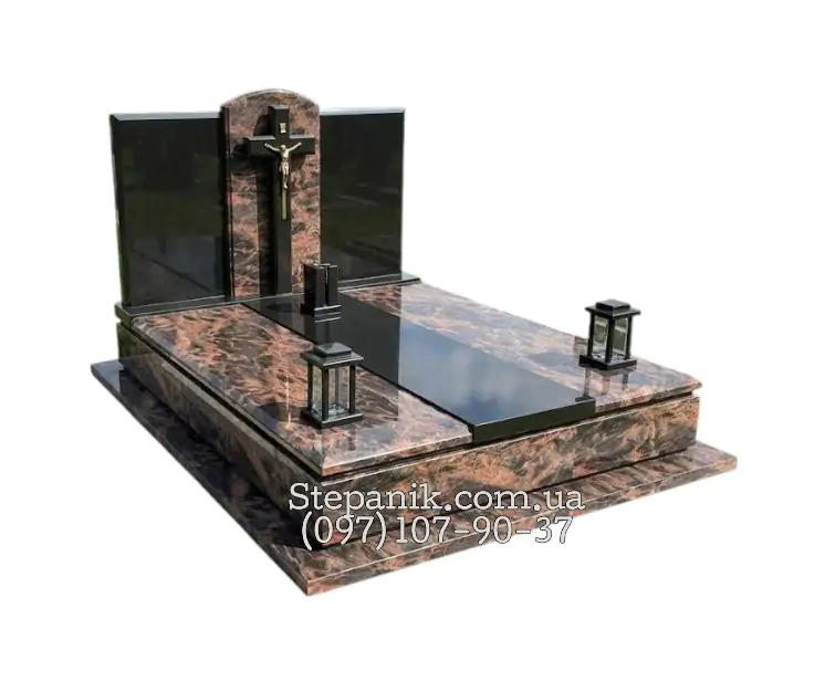 Двійний пам'ятник з граніту аврора та габро європейський (Модель 29)