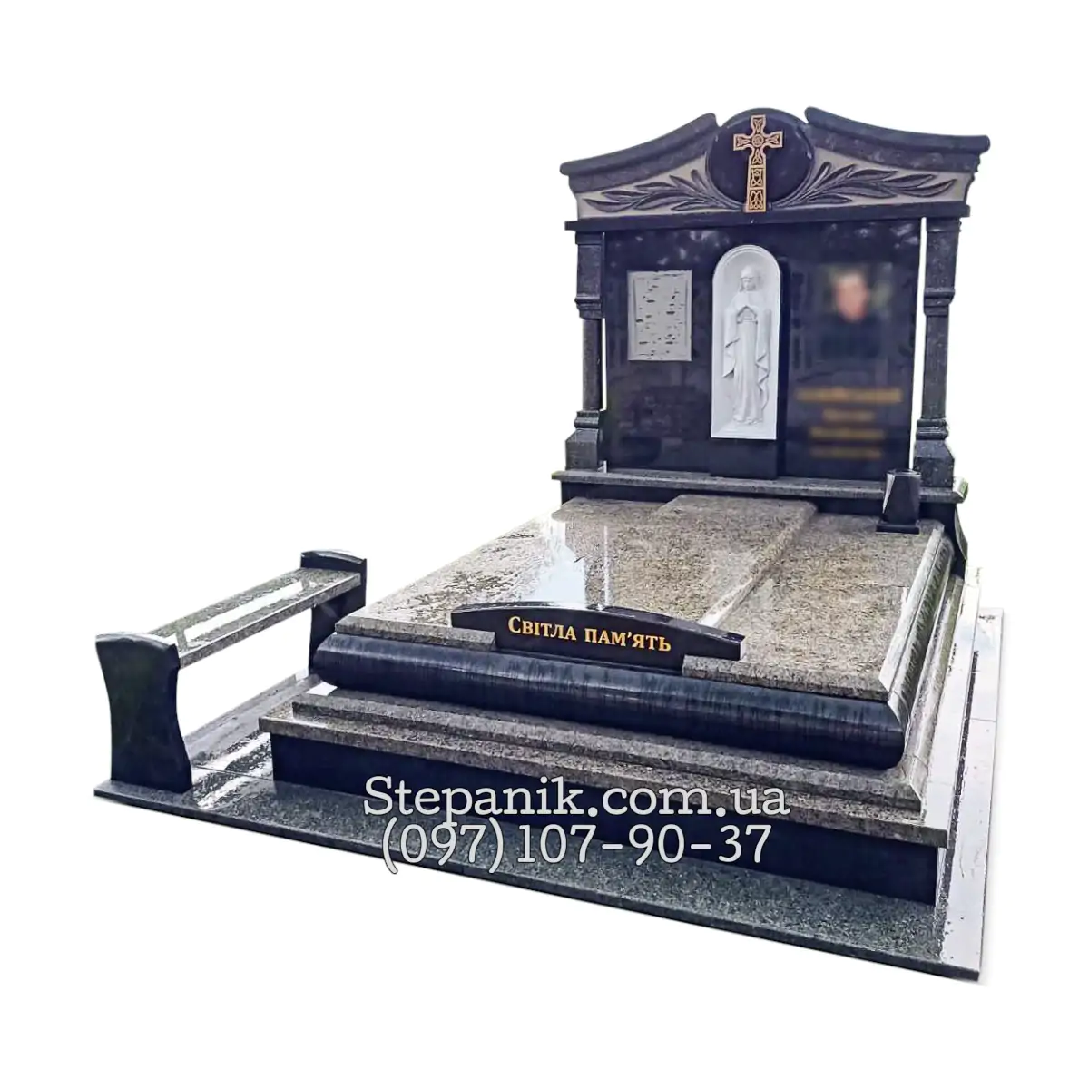 Двійний пам'ятник з граніту човнова та габро есклюзивний (Модель 30)