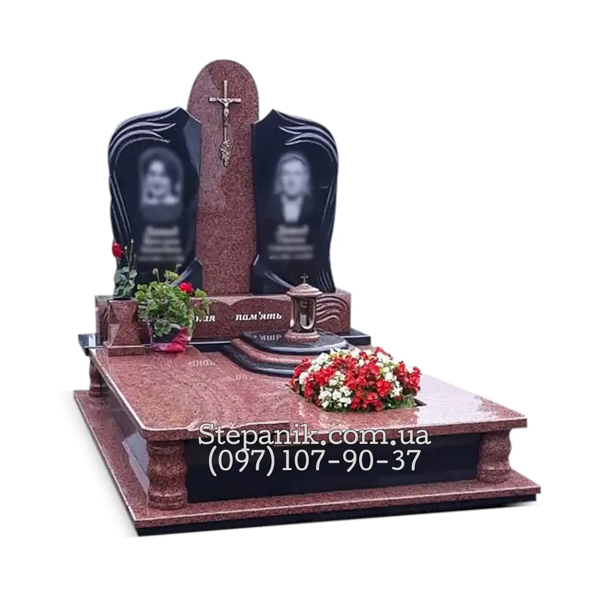 Двійний пам'ятник з граніту габро та лізник класичний (Модель 32)