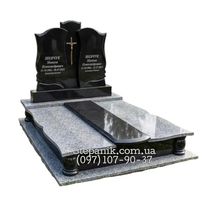 Пам'ятник півторачка з граніту покостівка та габро класичний (Модель 35)