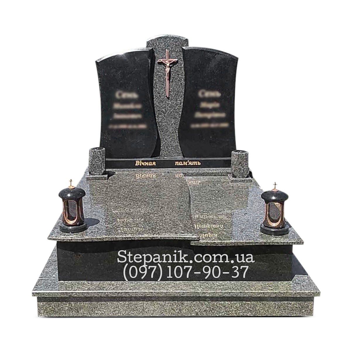 Пам'ятник півторачка з граніту човнова та габро прямокутний (Модель 36)