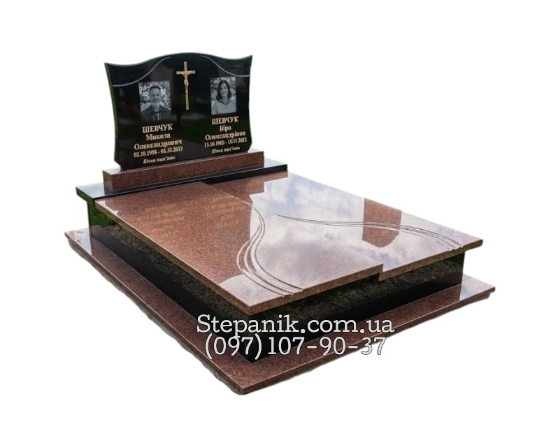 Пам'ятник півторачка з граніту лізник та габро класичний (Модель 39)