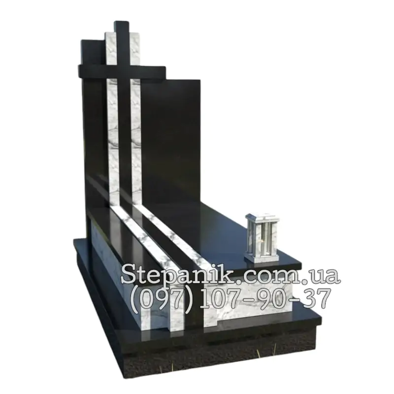 Одинарний пам'ятник з граніту Вісконт норс№2 та Габро з хрестом (Модель 39)