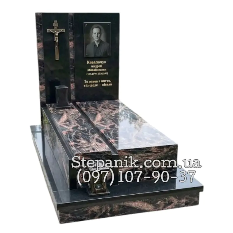 Одинарний пам'ятник з граніту Аврора та Габро ексклюзивний (Модель 52)