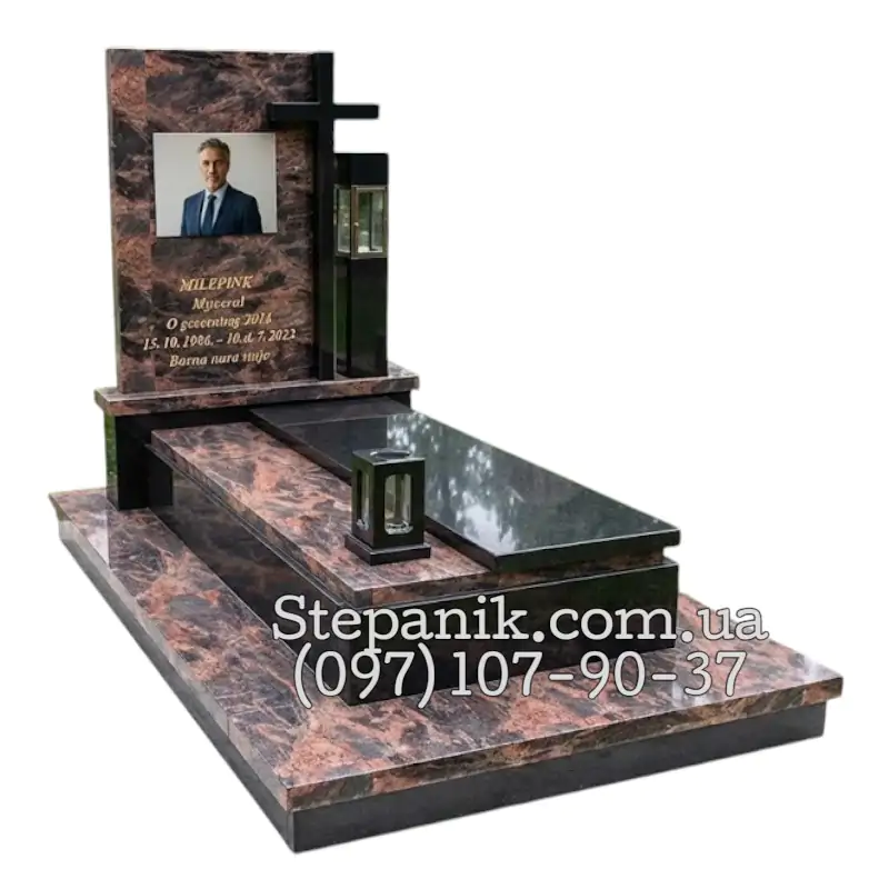 Одинарний пам'ятник з граніту Аврора та Габро ексклюзивний (Модель 55)