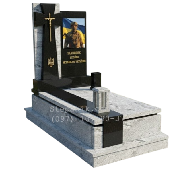 Пам'ятник для військового з граніту Вісконт та Габро з хрестом (Модель 154)