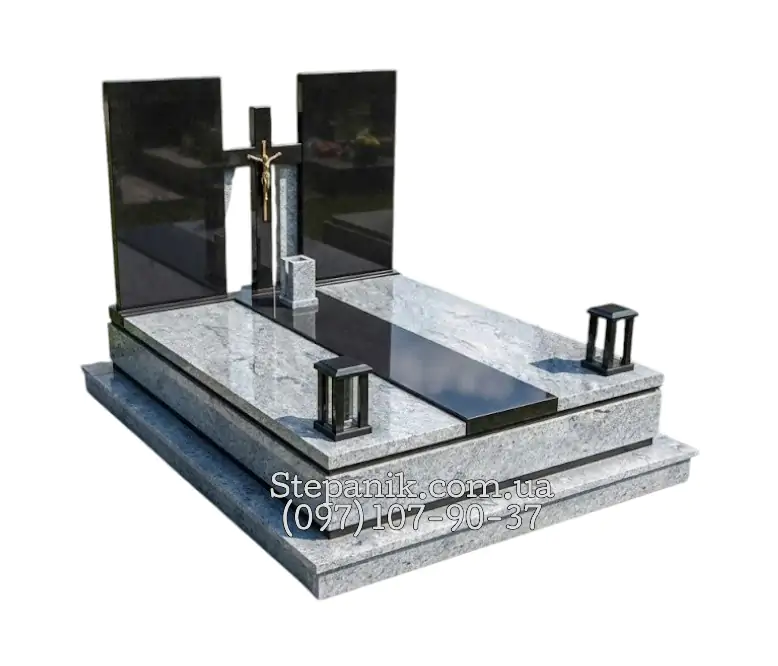 Двійний пам'ятник з граніту вісконт та габро прямокутний (Модель 54)