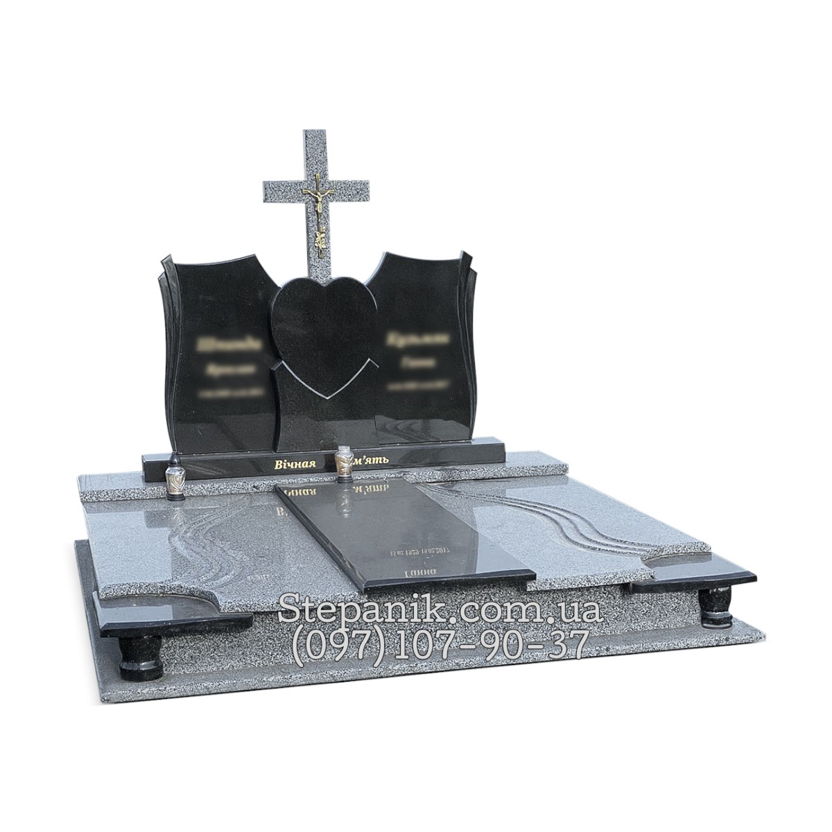 Двійний пам'ятник з граніту покостівка та габро з хрестом (Модель 59)