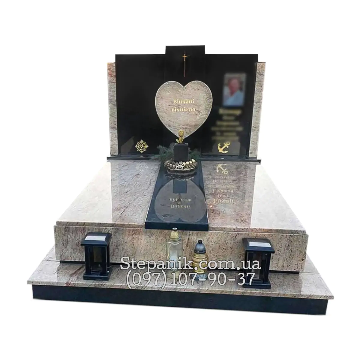 Двійний пам'ятник з граніту габро та асторія прямокутний (Модель 60)