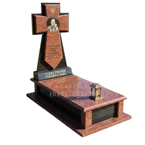 Пам'ятник для військового з граніту лізник та габро "хрест" (Модель 155)