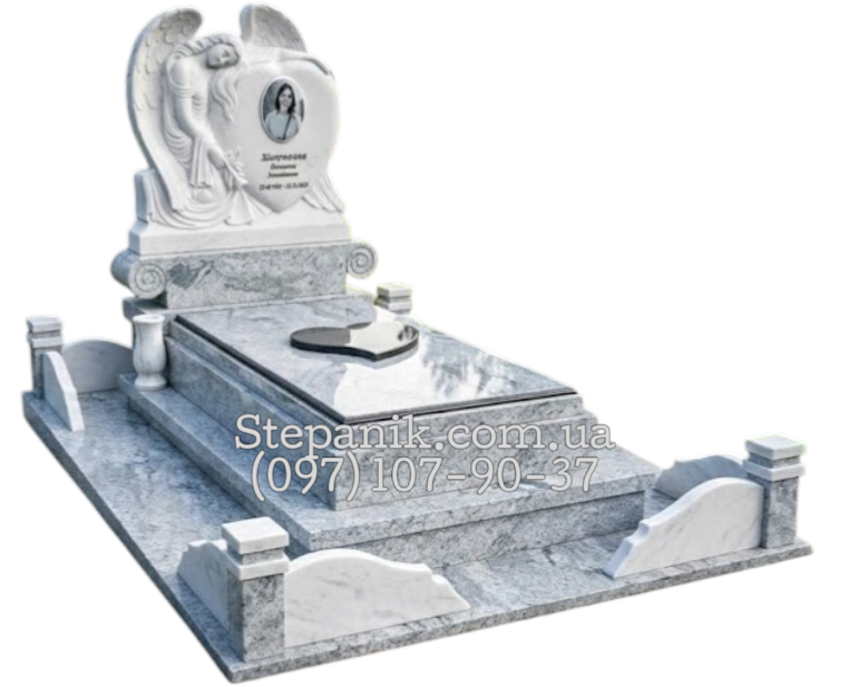 Світлий одинарний пам'ятник з ангелом (Модель 172)