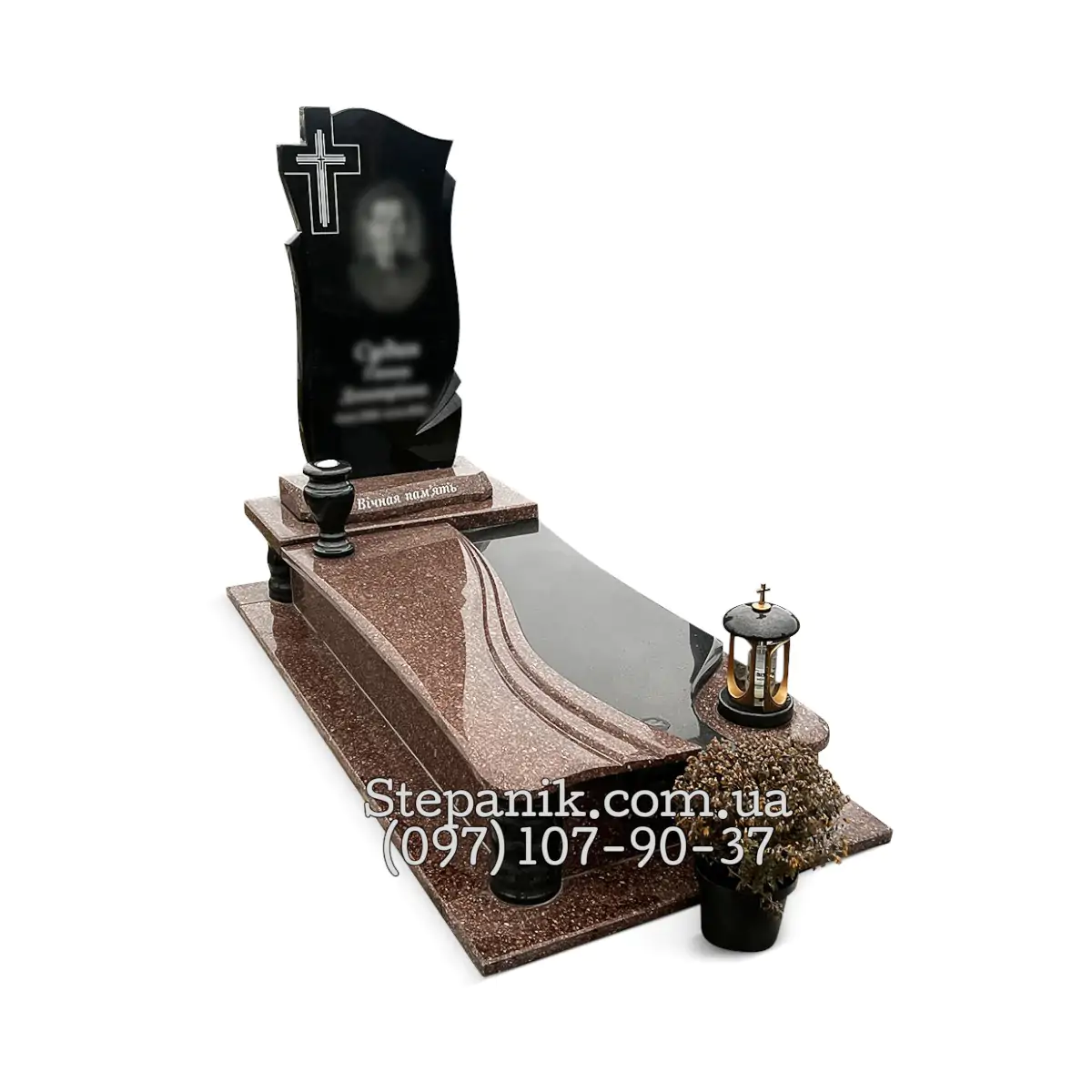 Одинарний пам'ятник з граніту Токівський та Габро класичний (Модель 145)