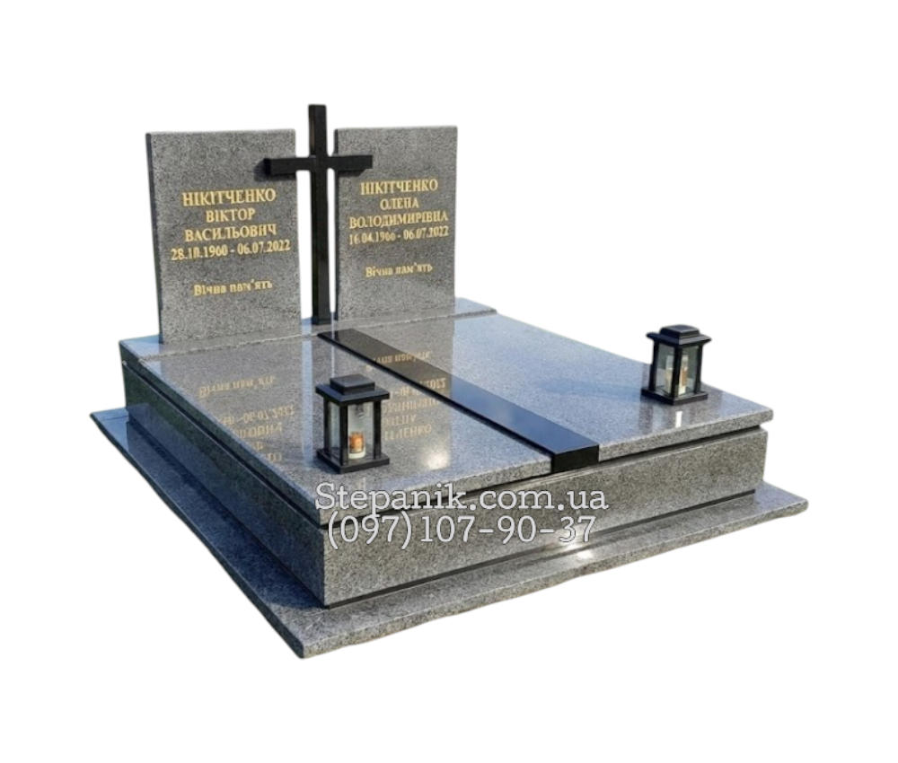 Пам'ятник півторачка з граніту покостівка та габро прямокутний (Модель 77)