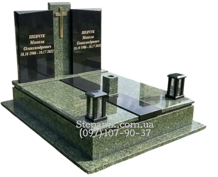 Пам'ятник півторачка з граніту човнова та габро прямокутний (Модель 76)